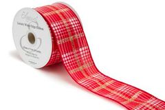 Eleganza Wired Edge Luxury Tartan Red Gold Metallic No.492 63mm x 9.1m - Christmas Ribbon